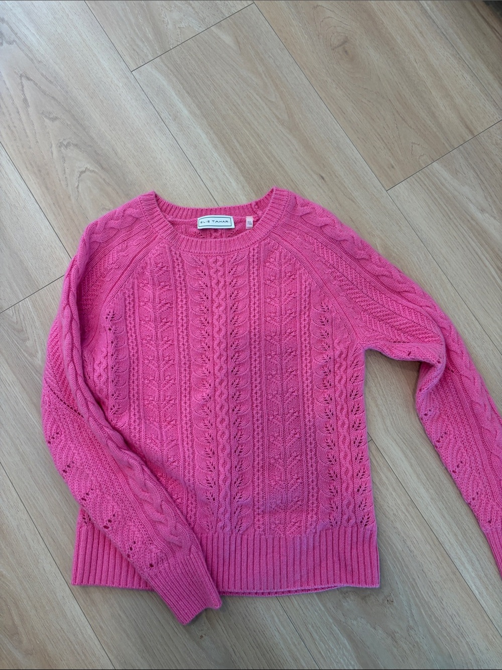 Elie Tahari Pink Cable Knit Cashmere Women’s Sweater